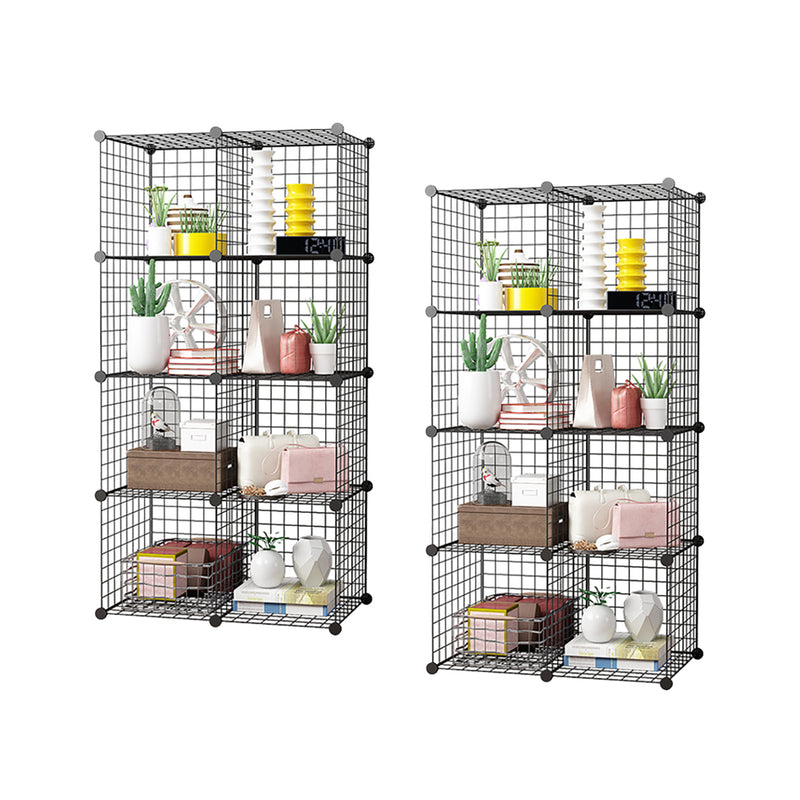2X 8 Cube Portable Wire Mesh Storage Organizer Black 75x37x146cm Foldable