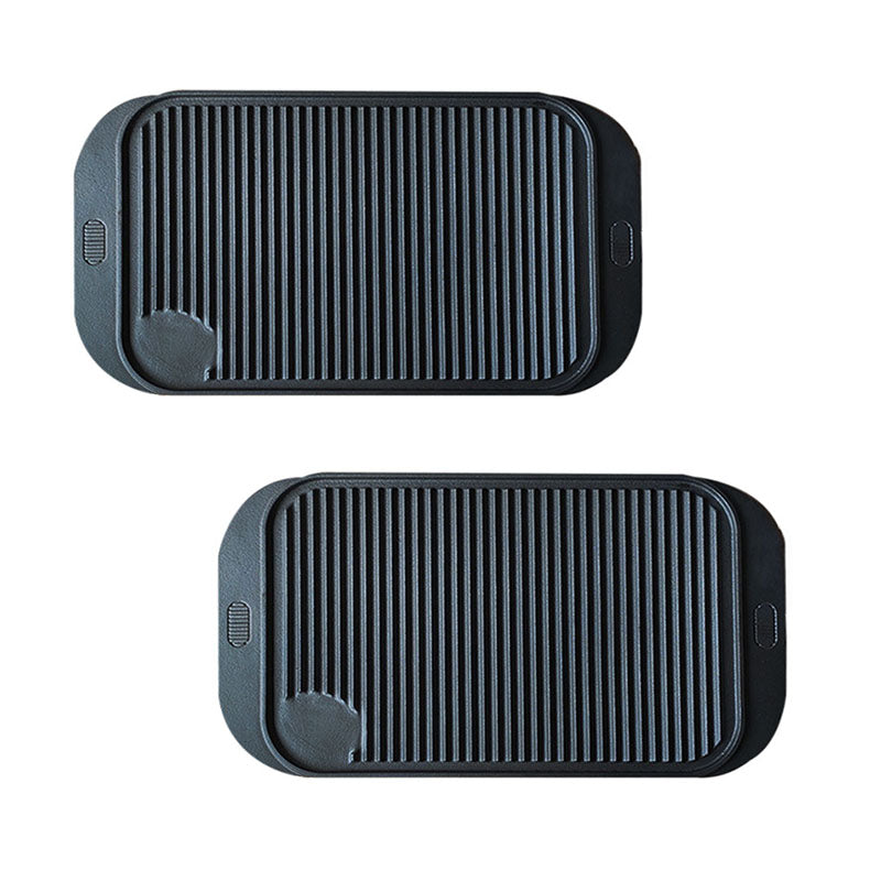 2X 47cm Cast Iron Ridged Grill Pan Reversible Nonstick BBQ Griddle