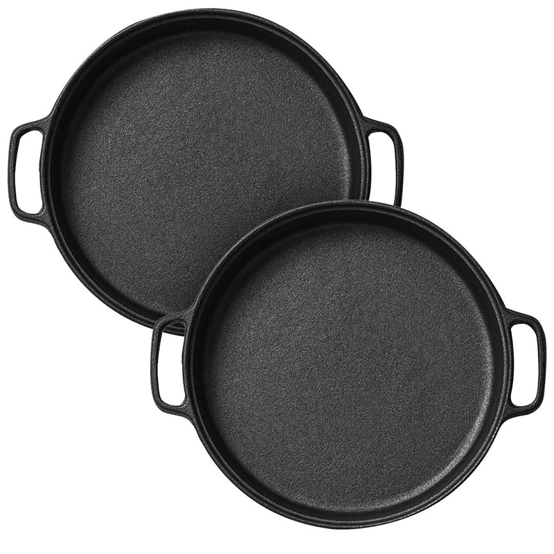 2X Cast Iron 35cm Griddle Pan Pre Seasoned Skillet Black Induction Ready