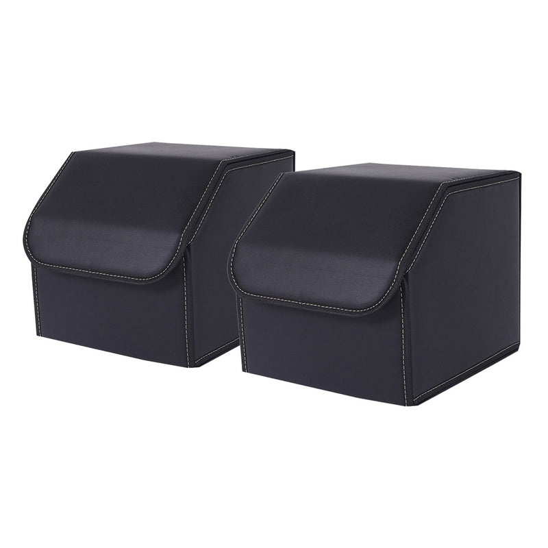 2X Leather Car Boot Collapsible Trunk Cargo Organizer 30cm Cube Black
