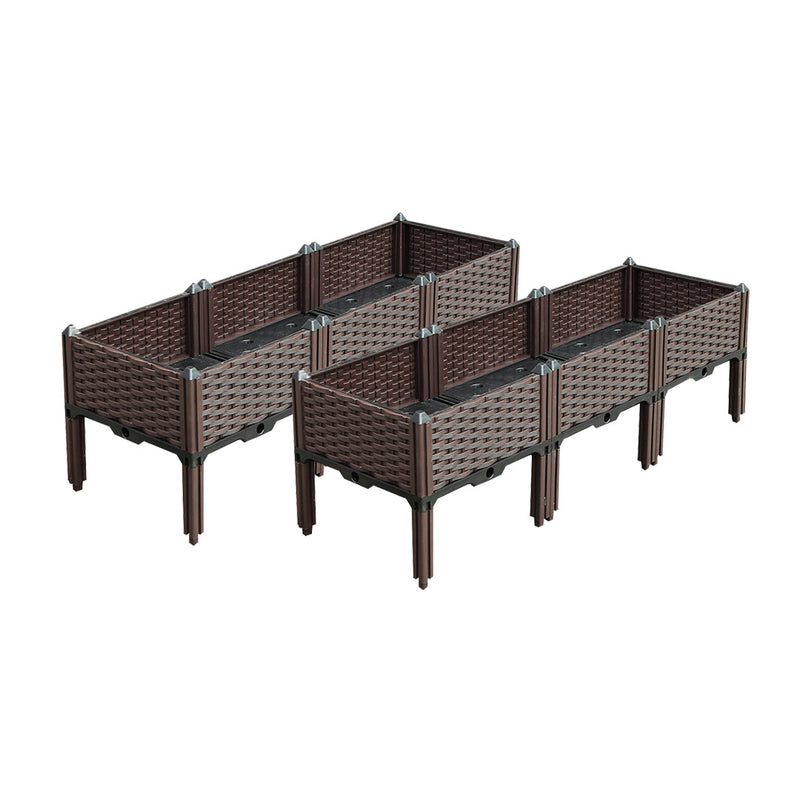 2X 120cm Raised Garden Bed Plastic Dark Brown Self Watering With Legs