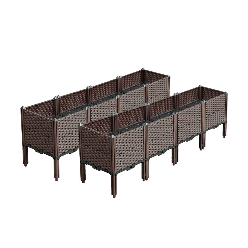 2X Raised Planter Box Rectangular Plastic Self-Watering 160cm Dark Brown