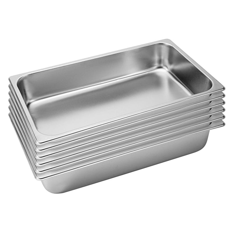 6X Stainless Steel Full Size GN Pan 10cm Deep Corrosion Resistant Tray
