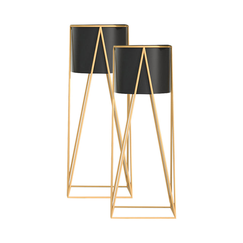 2X 50cm Gold Metal Corner Plant Stands With Black Enamel Pots 18cm X 20cm