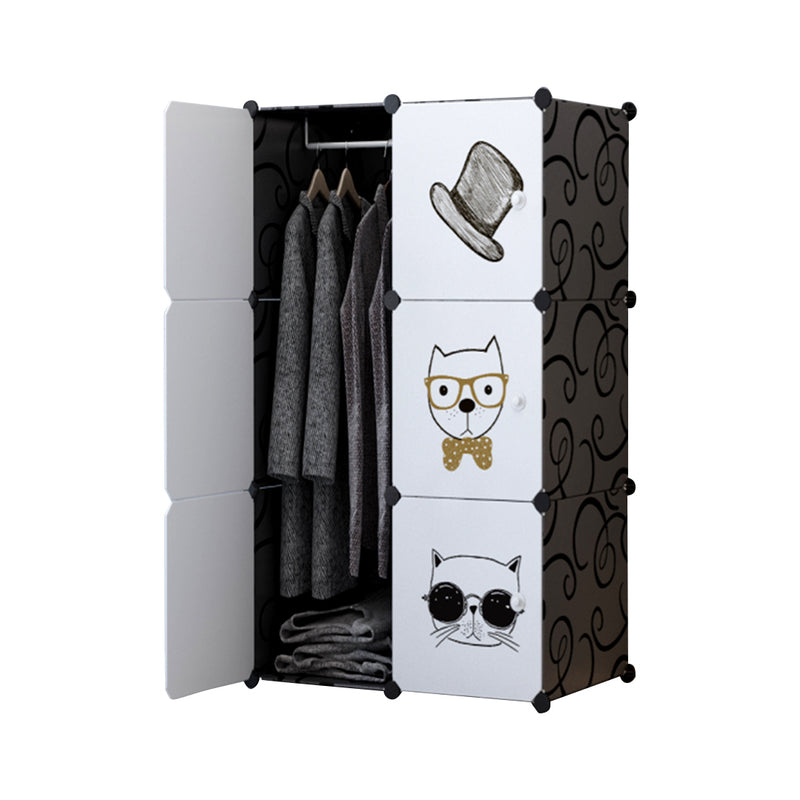 6 Cubes Portable Wardrobe Plastic Storage Organizer Black 75x37x110.5cm