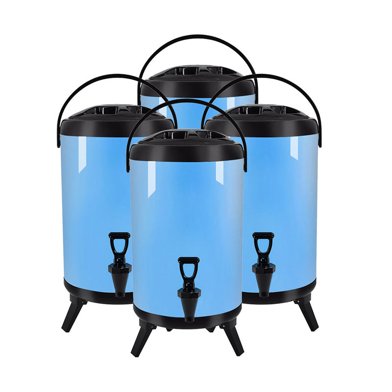 4X 12L Stainless Steel Insulated Milk Tea Beverage Dispenser With Faucet Blue