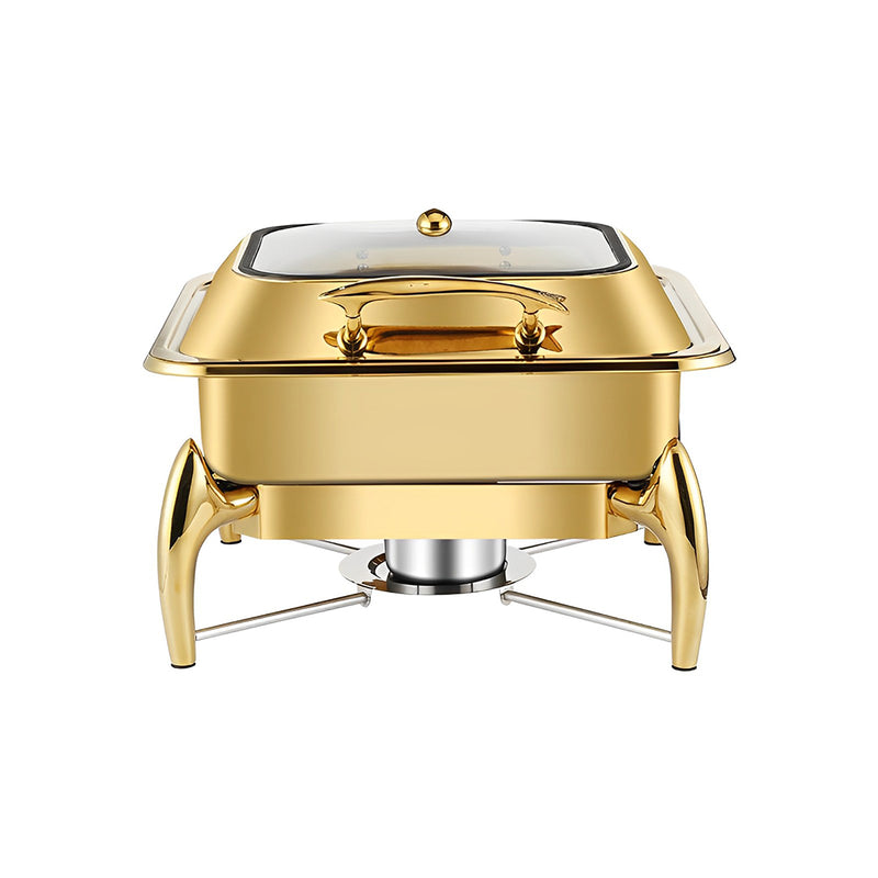 Gold Stainless Steel 6L Square Chafing Dish Buffet Food Warmer With Lid