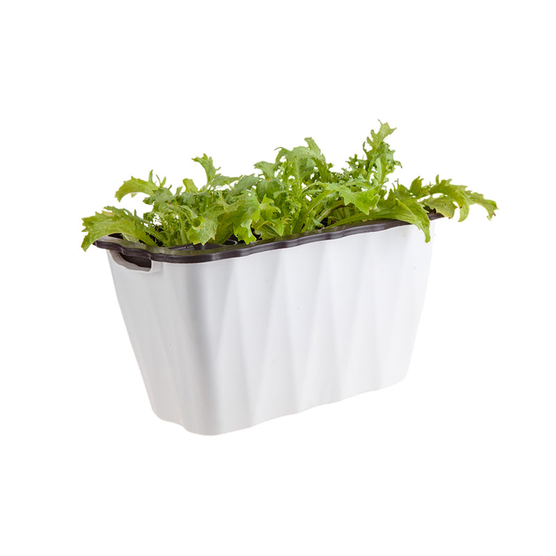 Small 35cm White Rectangular Plastic Planter Pot With Holder And Drainage