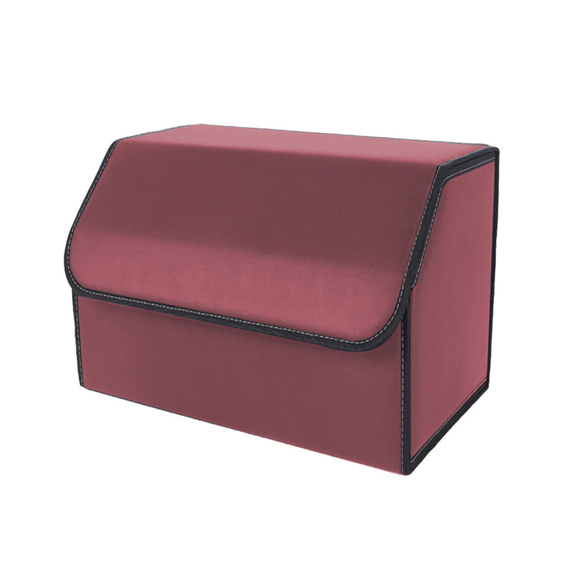 Leather Car Cargo Organizer Collapsible Portable Storage Box Red 40x30x30cm