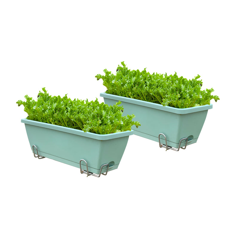 Rectangular Planter PP Iron Frame 49.5cm Green Holder Drainage Holes Set of 2