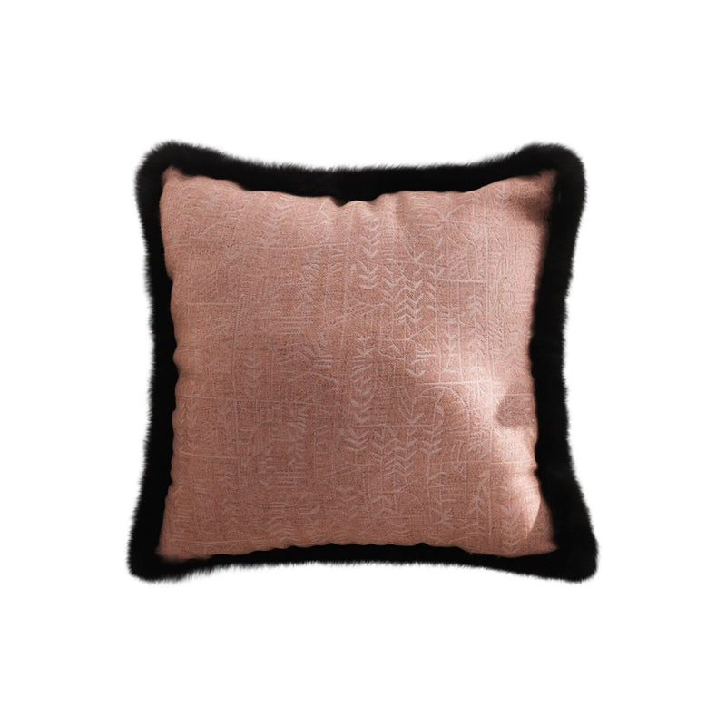 Mid-century 45cm Velvet Square Throw Pillow Rose Pink Embroidered Texture