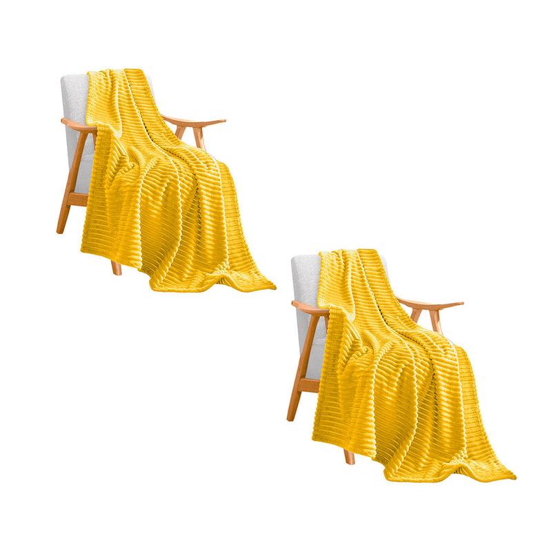 2X Yellow Thin Flannel Polyester Throw Blanket 200 X 230 Cm Lightweight