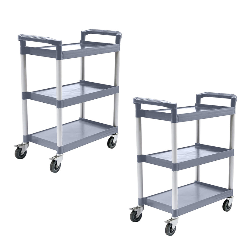 2X 3 Tier Food Trolley Pvc Metal 830x420x950mm 40kg Each Shelf Gray Wheels