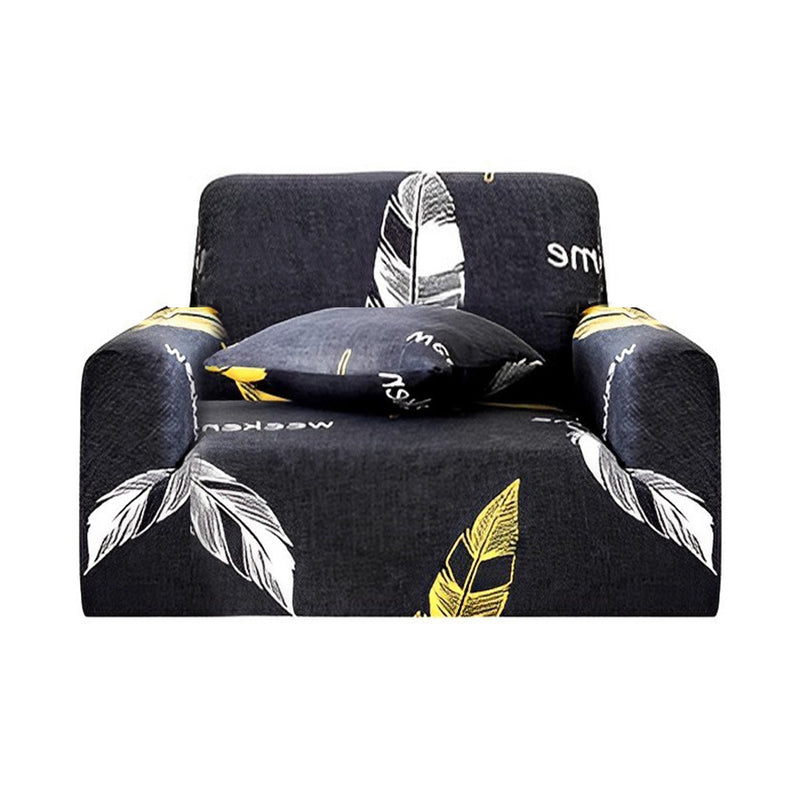 1 Seater Feather Print Polyester Sofa Slipcover Fits 90 To 140 cm High Stretch