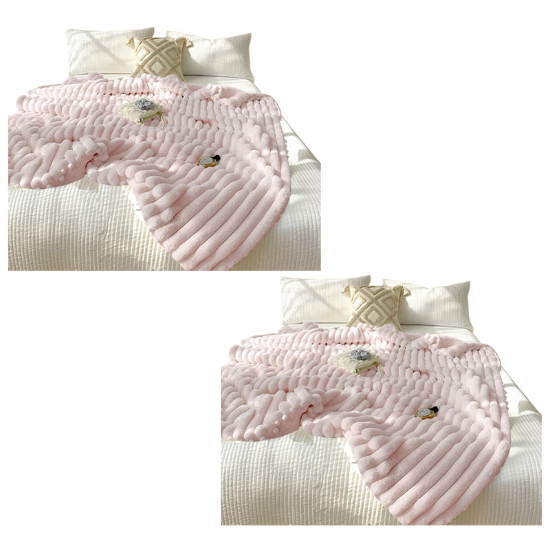 2X 150x200cm Milk Velvet Polyester Throw Blanket Bean Paste Pink Luxury Washable