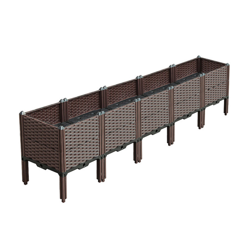 Raised Planter Box 200cm Plastic Garden Bed With Legs Self Watering Brown