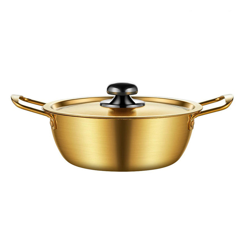 20cm Stainless Steel Ramen Pot With Lid Yellow Induction Compatible