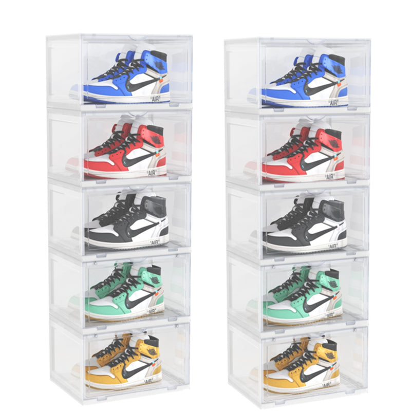 2X 5 Tier Transparent Plastic Shoe Box 35.9x28x110cm Magnetic Door Stackable
