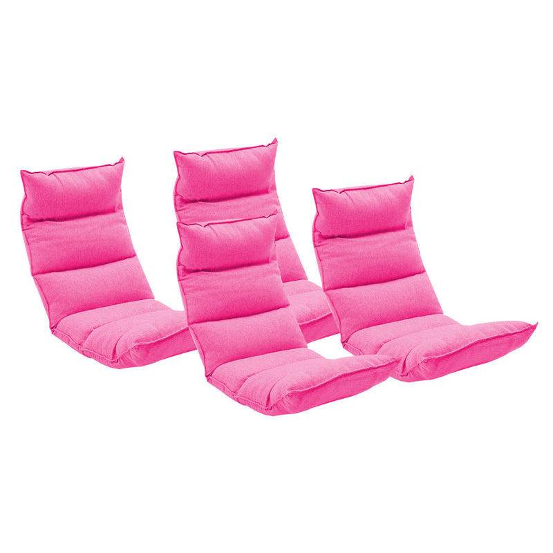 4X Foldable Suede Meditation Floor Chair 130x53x13cm Adjustable 5 Positions Pink