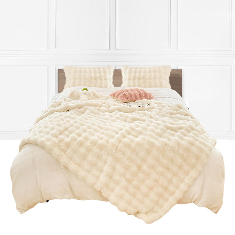 Faux Fur Throw Blanket 200x230cm Creamy White Polyester Super Soft Washable