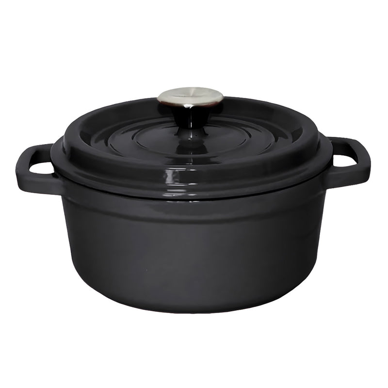 Cast Iron 24cm Casserole Stewpot 3.6L With Lid Black Enamel Interior