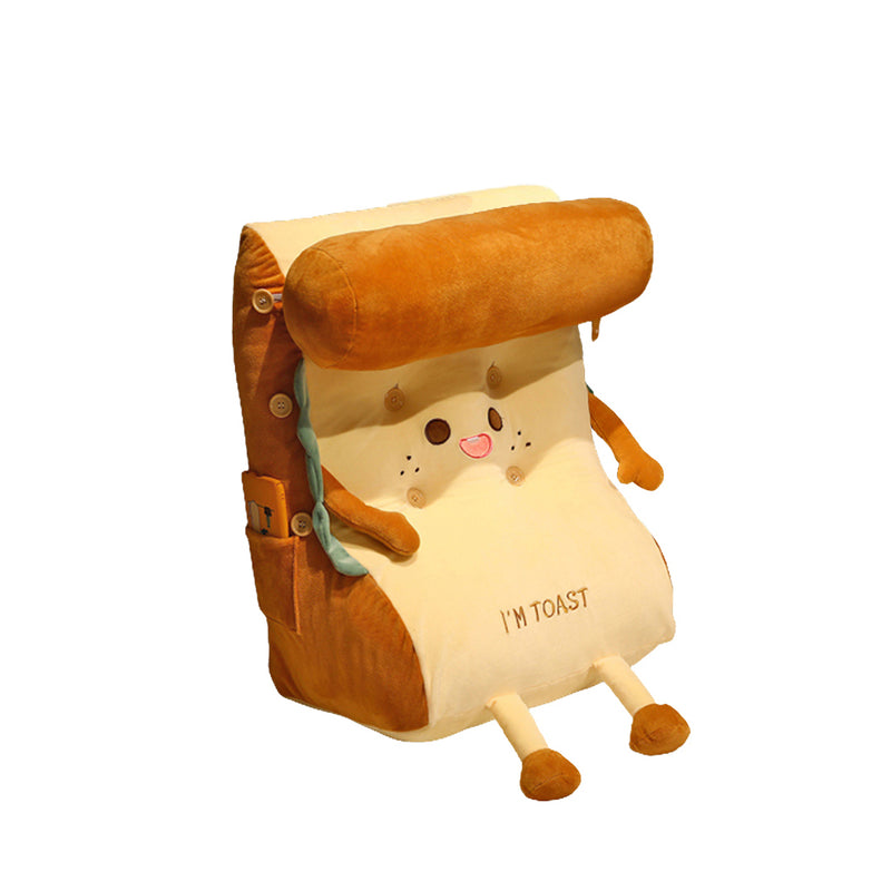 Cute Face Toast Bread Wedge Cushion Plush Cotton 60x50x30cm Beige Khaki