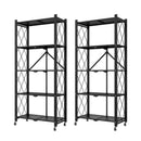 2X 5 Tier Carbon Steel Foldable Kitchen Cart Shelves Black Portable Organizer