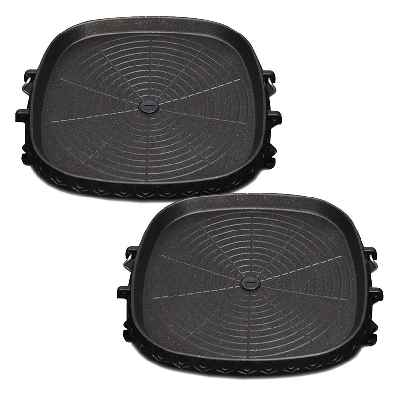 2X Portable Korean BBQ Gas Stove Stone Coated Grill Plate Non Stick Square