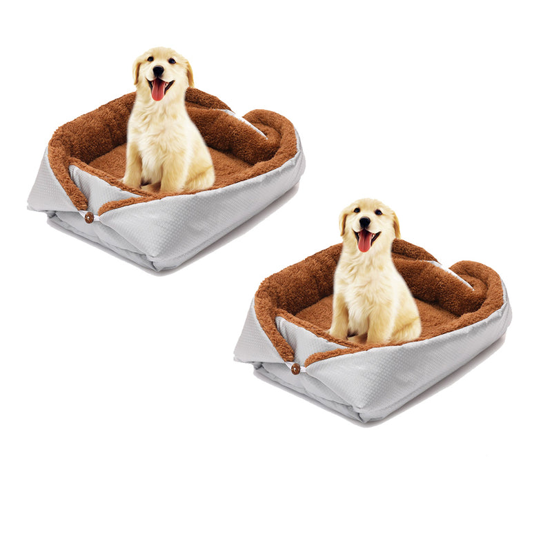 2X Silver Plush Dual-purpose Cushion Nest Cat Dog Bed Anti Slip Mat Indoor Outdoor