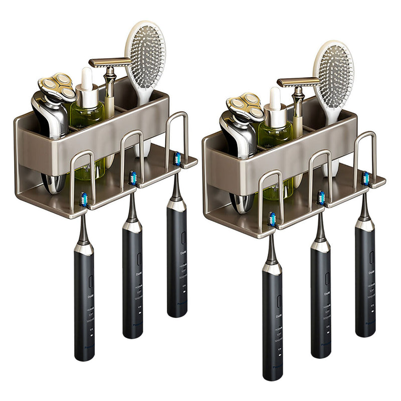 2X 21cm Wall Mounted Aluminum Bathroom Storage Rack Adhesive Gray Rust Proof
