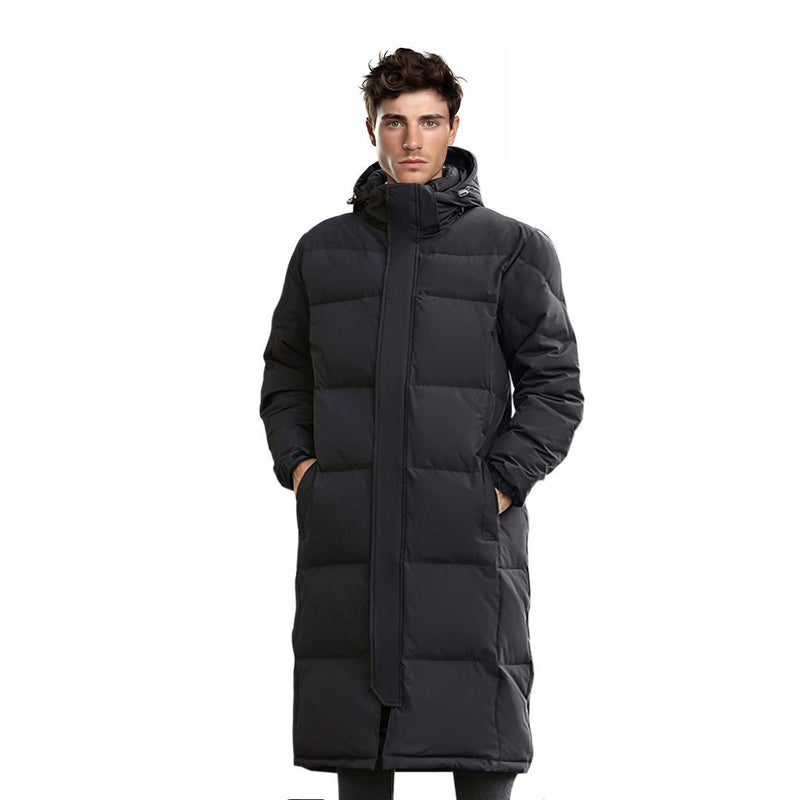 Duck Down Jacket 2XL Black Hooded Long Quilted Lightweight
