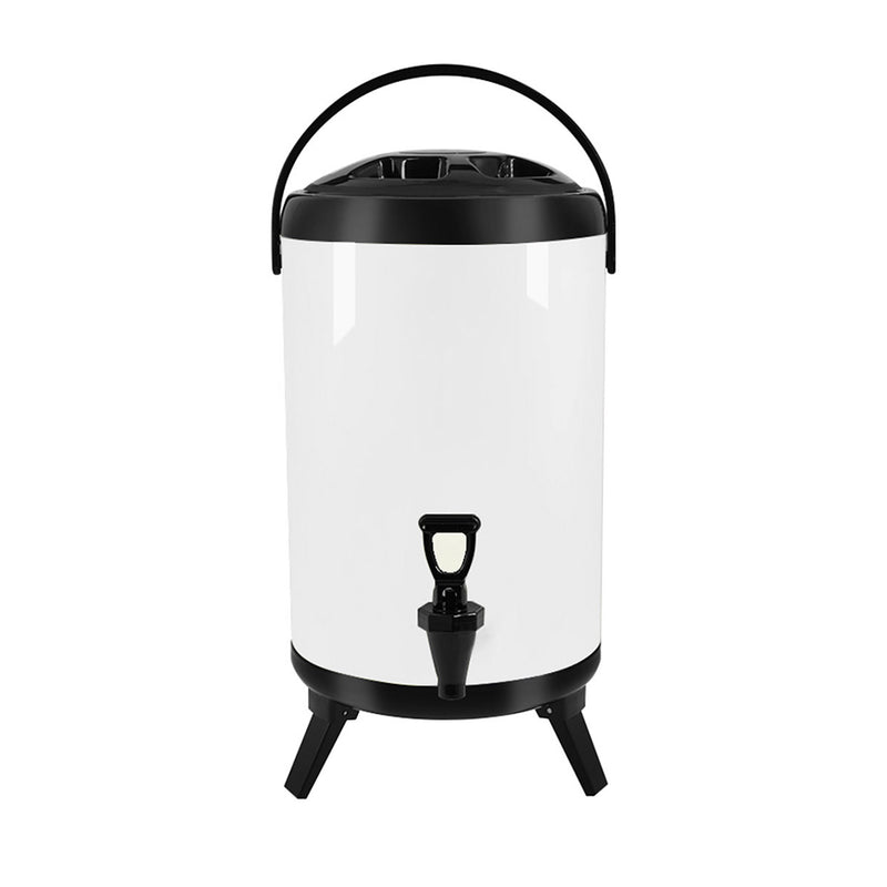 10L Stainless Steel Insulated Milk Tea Beverage Dispenser Hot Cold Faucet White