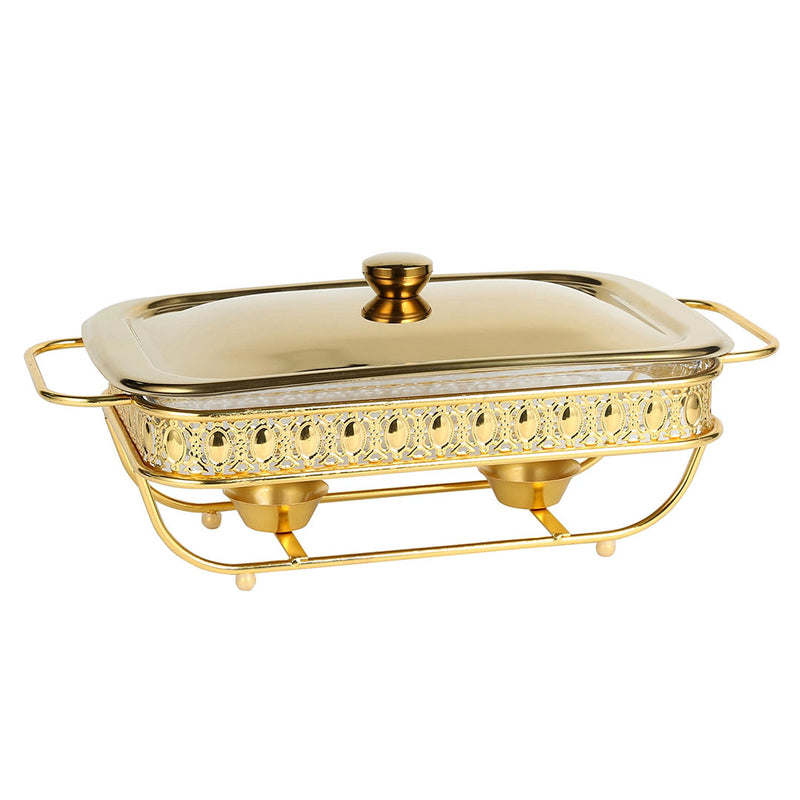 2L Lace Dining Stove Glass Pot Iron Frame Stainless Steel Lid Gold