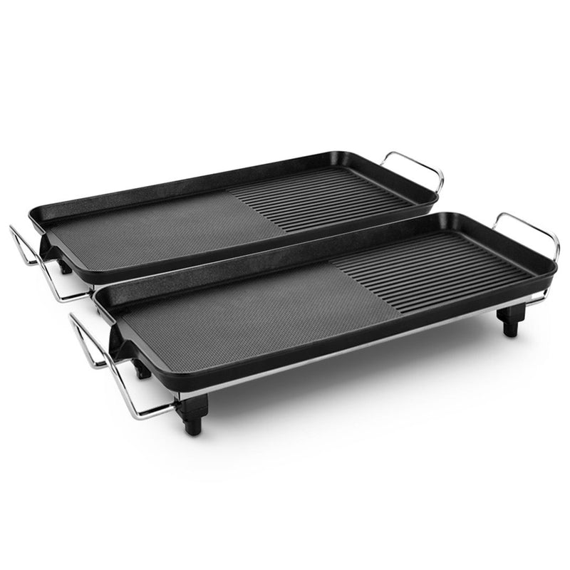 2X 68cm Electric BBQ Grill Teppanyaki Non-Stick Dual Surface Black 6-8 Person