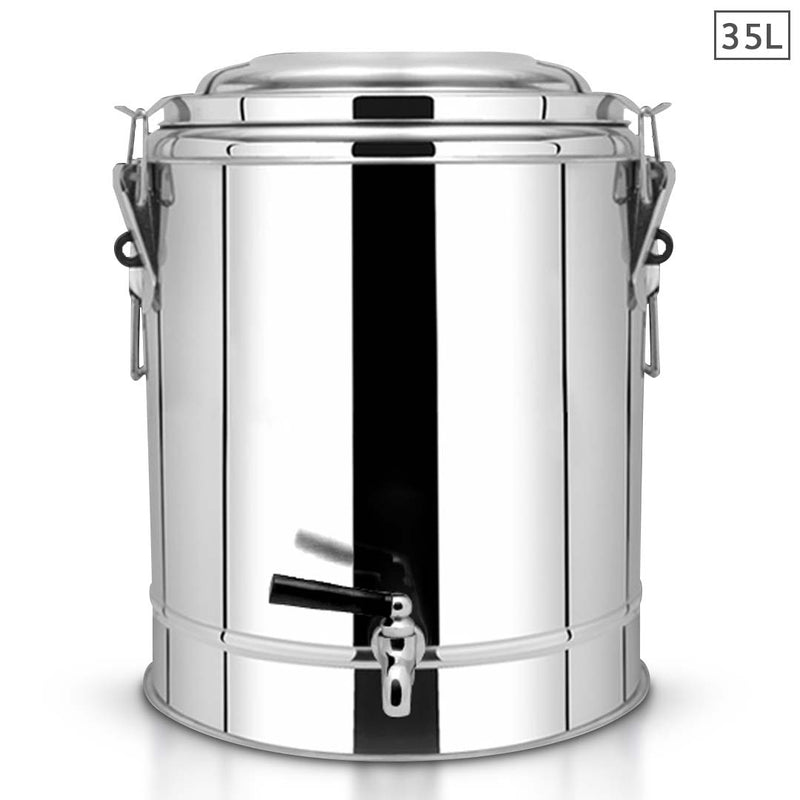 35L Stainless Steel Insulated Stock Pot Dispenser With Tap For Hot Cold Drinks