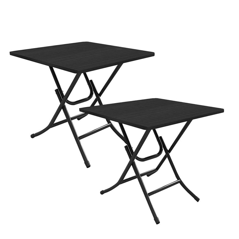 2X Black Square Dining Table Folding Portable Mdf Top Iron Legs 60x60x70cm