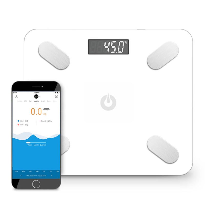 Bluetooth Digital Body Fat Scale LCD 180KG Max Weight Bathroom Health White