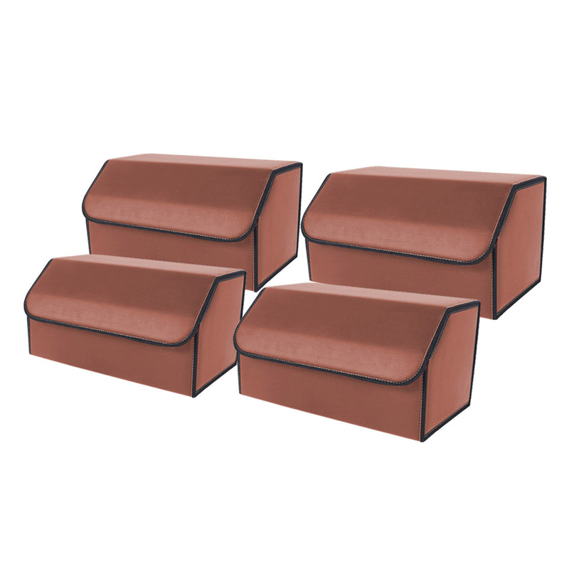 4X Leather Car Boot Collapsible Cargo Organizer Box Large Coffee 55X30X30Cm