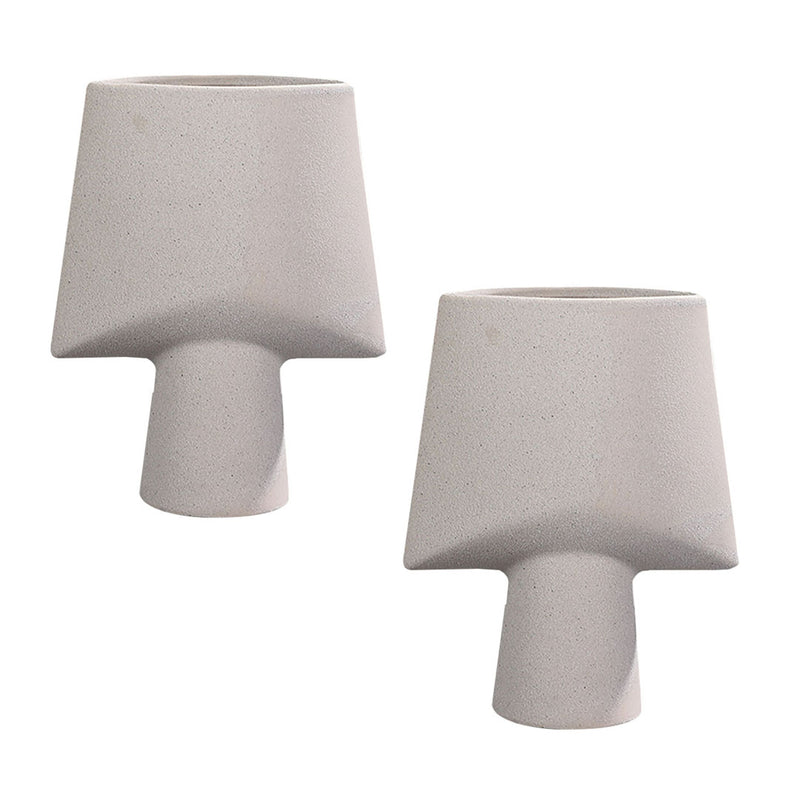 2X Ornament Geometric Ceramic Vase 21x25.5cm Matte Gray Living Room Decor
