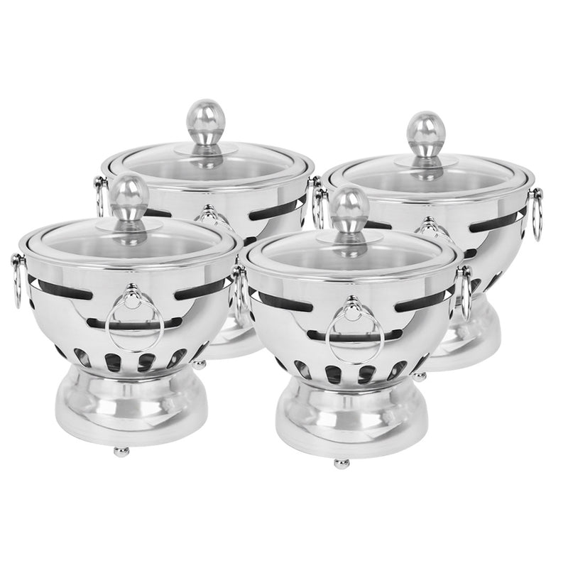 4X Stainless Steel Mini Hot Pot Alcohol Stove Burner Glass Lid 18.5cm
