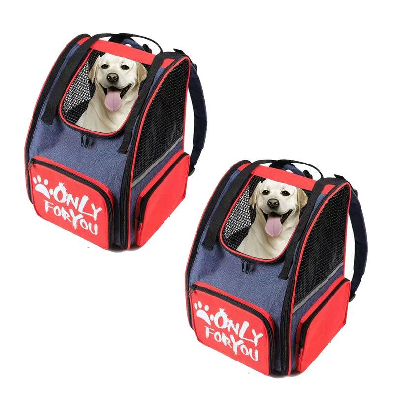 2X Red Pet Carrier Backpack Oxford Cloth 40x27x30cm Breathable Mesh