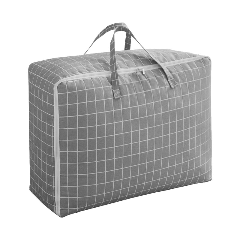 Grey Plaid Large Travel Storage Bag Double Zipper Foldable Organizer 60cm