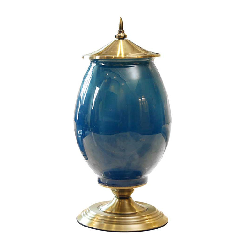 40.5cm Ceramic Oval Flower Vase Gold Metal Base Dark Blue