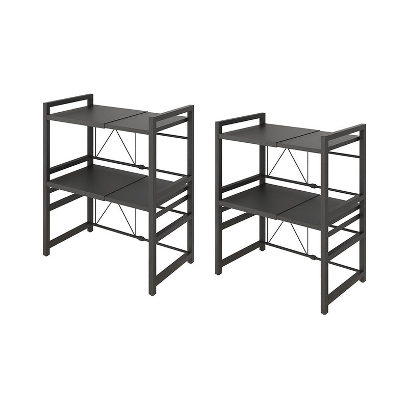 2X 3 Tier Black Carbon Steel Adjustable Microwave Oven Stand with Storage Shelves