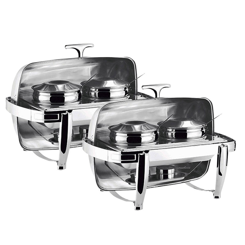 2X 6.5L Stainless Steel Double Roll Top Soup Tureen Chafer Food Warmer