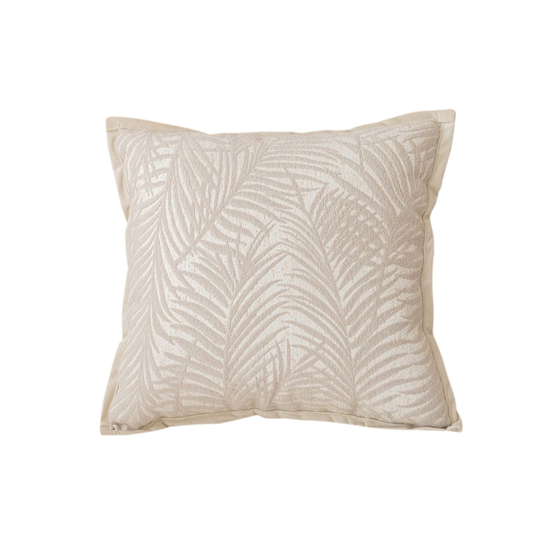 Beige 45cm Velvet Square Throw Pillow Palm Leaf Jacquard Soft Plush Cushion