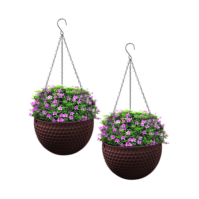 2X Small Resin Hanging Planter Coffee 17x11x46cm Self Watering Reservoir