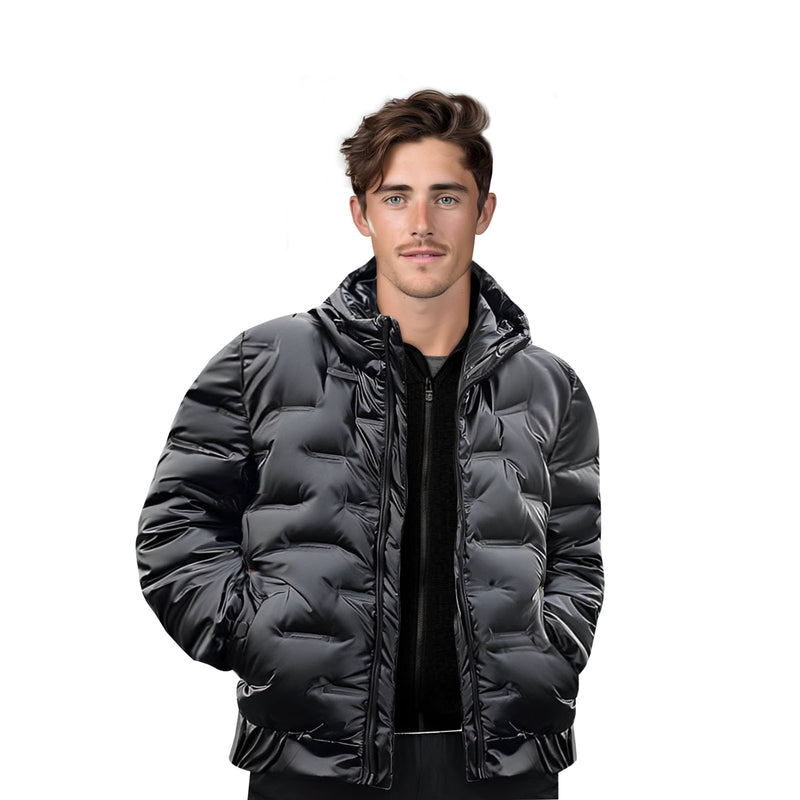 Black XL Hooded Down Jacket White Duck Feather Filled Quilted Warm Lightweight