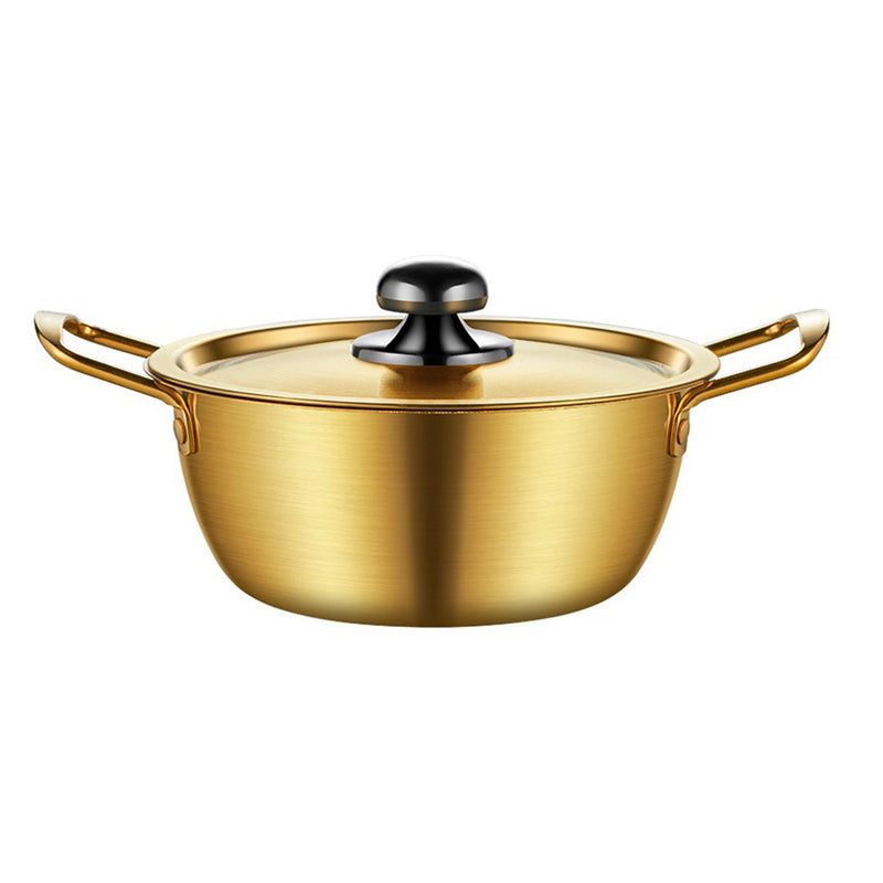 18cm Stainless Steel Ramen Pot Korean Style Yellow With Lid