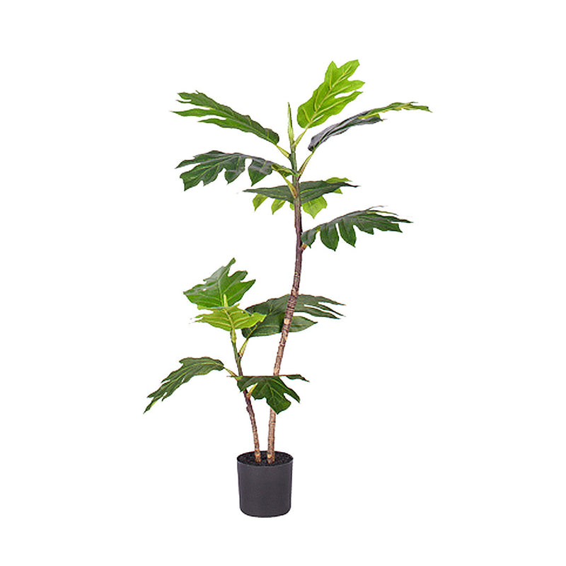 90cm Artificial Philodendron Tree Polyethylene 2 Trunk Split Leaf Green With Pot